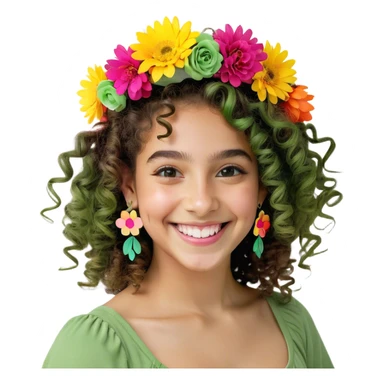 smiling girl with curly hair sticker