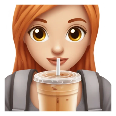 Beautiful fair skin long orange red hair girl brown eyes fair skin girly beautiful drinking straw iced ice coffee clean white beautiful sticker