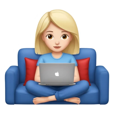 A girl is working with a laptop while lying on the sofa sticker