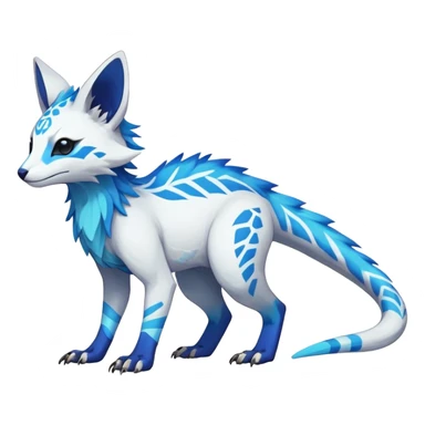 Rare realistic exotic edgy white and neon-blue epic pretty beautiful handsome gorgeous aesthetic colorful vibrant Vernid-Trico-species-Fakemon-creature by LiLaiRa, 4 legs, 1 tail, random markings, (full body) sticker