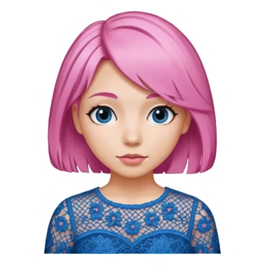 pink haired woman with lace patterned blue top sticker