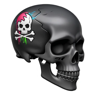 smooth black skull with graffiti brand logos, side view sticker