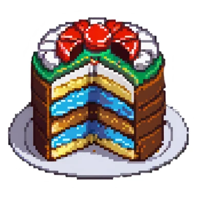 pixel art cake with a bite taken out showing the layers inside sticker