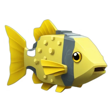 cube yellow fugu fish with two fins in minecraft style full size sticker