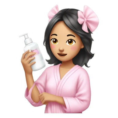 angelic asian girl doing skin care in pink pajamas sticker