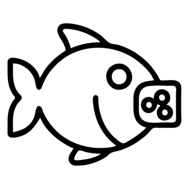 icon of a fish-shaped bubble machine, simple, bold lines, no text sticker