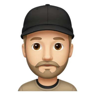 Man wearing black cap with facial hair sticker