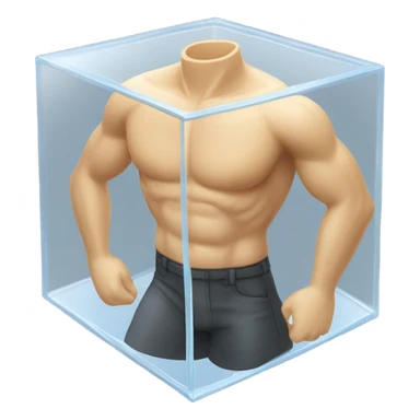 male abs inside a glass cube on a stand isometric view sticker