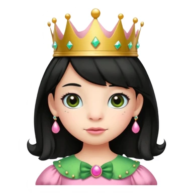 frog with black hair and short bangs with a crown pink bow and pink princess dress sticker