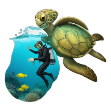 scuba diver diving with sea turtle sticker
