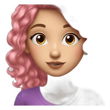 Fille cheveux long bleumarrine et rose avec des paillettes dans les yeux sticker