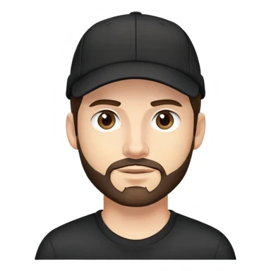 a white bro, with brunette hair, with a black cap, a black shirt and a stubble beard sticker
