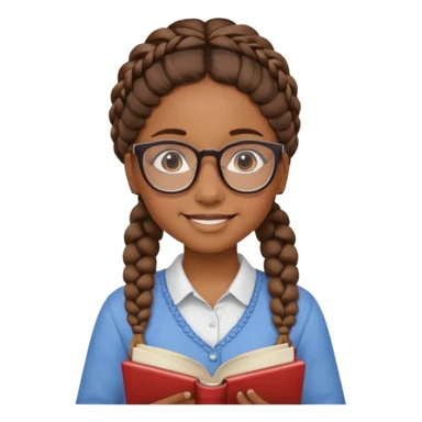 A student, girl, brown skin, braid hair, wearing glasses, hold book in front of their chest sticker