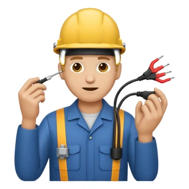 emoji of an electromechanical technician man adjusting electrical wires, apple emoji style, large size sticker