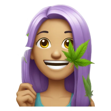 goofy silly girl laughing holding weed plant  sticker