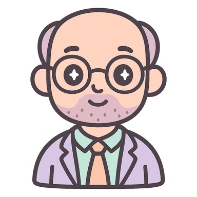 profesor con cabello muy corto, con entradas, barba muy fina y gafas, piel rosada, fondo claro sticker