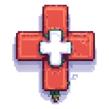 Make the cross symbol red, keep pixel art style, transparent background. sticker