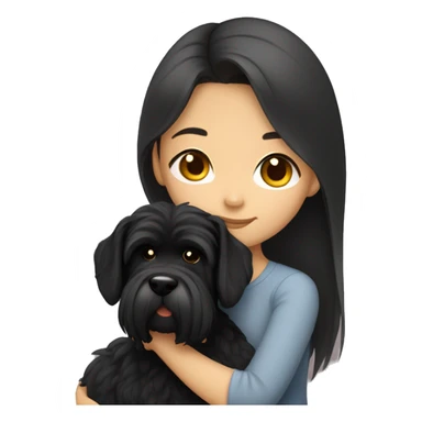 Asian girl with long hair cuddling with black schnauzer sticker