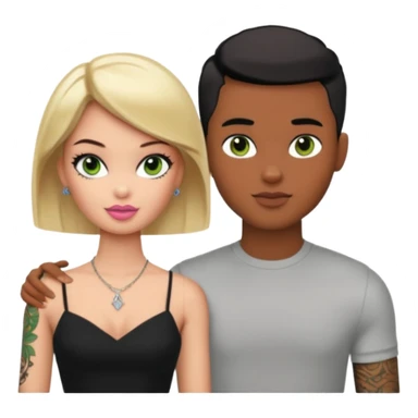 Brown skin blonde hair brown eyed barbie with her pale boyfriend with black short hair and green eyes with tattoos sticker