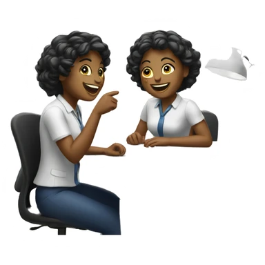 Two girls laughing at work desk  sticker