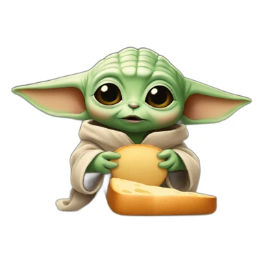 baby yoda eating bread sticker