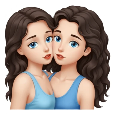 A girl with long, dark brown, wavy hair, grey-blue eyes, and a light blue tank top giv a kiss  sticker
