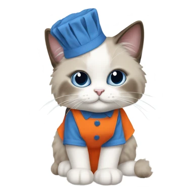 Blue point Ragdoll cat wearing an orange apron  sticker