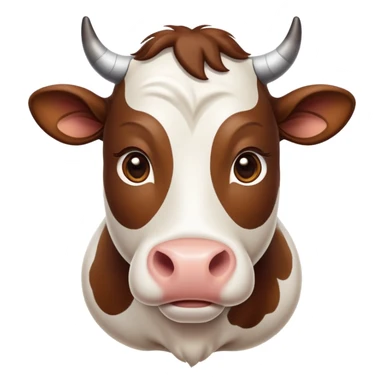 cinematic-noble-brown-and-white-cow-portrait-emoji,-poised-and-regal,-with-a-large,-sturdy-build-and-a-beautifully-patterned-hide-of-rich-brown-accented-by-crisp-white-patches,-deep-set-soulful-brown-eyes,-simplified-yet-sharp-and-sophisticated sticker