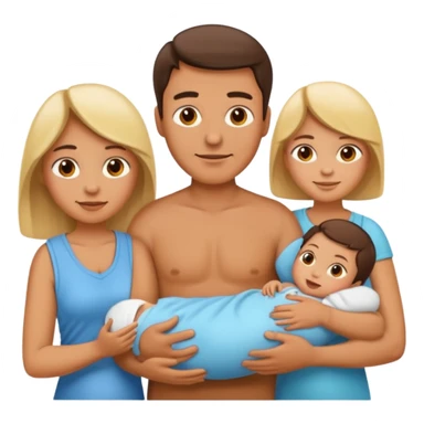 A family emoji set: a man and a woman as parents, and one newborn sticker