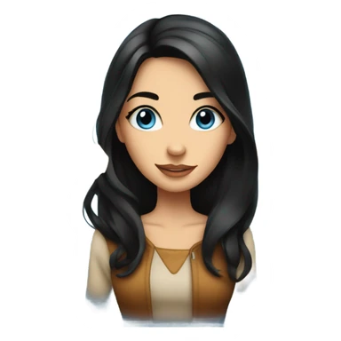 stunning blue eyed brunette girl with black hair surrounded by cheese sticker