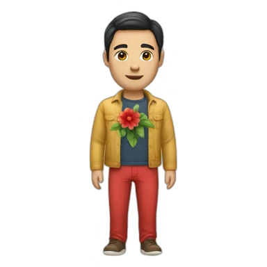 white man with dark hairs with a flower shirt and a red pant sticker