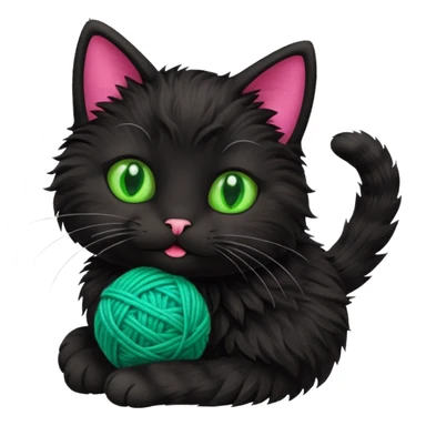 happy black cat playing with small ball of wool sticker