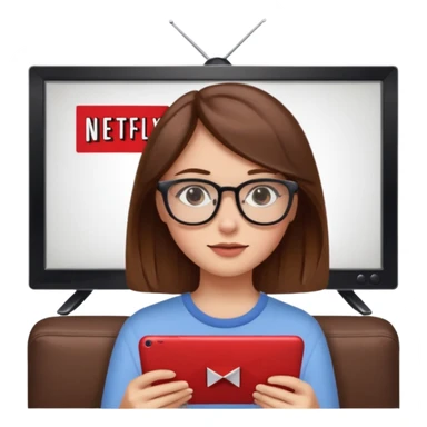 una ragazza con capelli marroni con occhiali guarda netflix sulla tv sticker