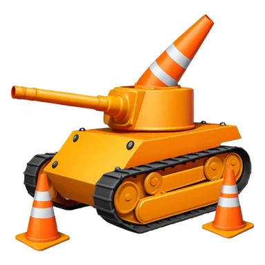 a tank crushing traffic cones under its treads, emoji style sticker