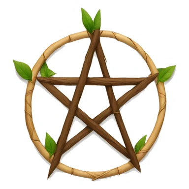 Pentagram made from wooden sticks with a few leaves  sticker