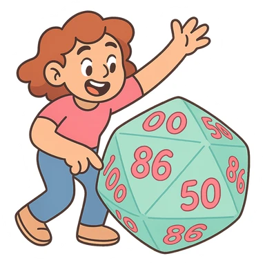 single hundred-sided die d100 in pastel toon style sticker