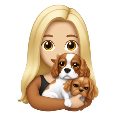 White girl blond hair holding cavalier King Charles  sticker