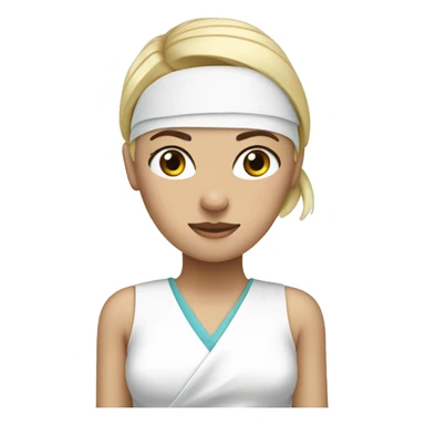 a blond-haired women with a white medical head bandage sticker