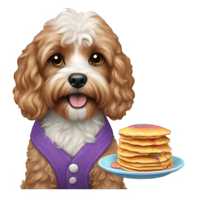 Cavapoo dog eating rainbow pancakes sticker