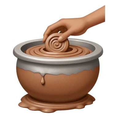 single hand scooping and hugging on the side of a blob of clay on a silver pottery wheel sticker