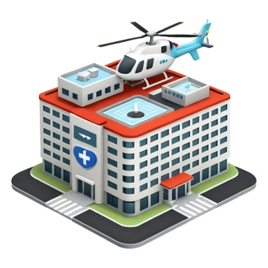 hospital isometric view building with heliport sticker