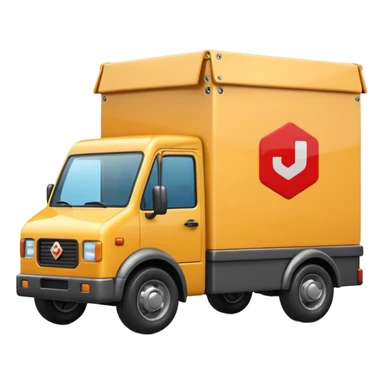3D Apple-style emoji of a small delivery truck with a box container, simple wheels, and a shipping logo. Rounded, glossy, smooth, soft shadows, white background.



 sticker