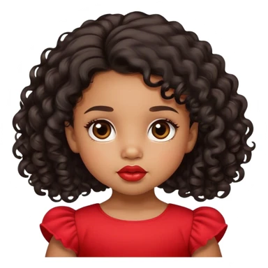 light brown skin tone, very adorable toddler, with big plump lips, long long lashes, black curly hair, middle hair parting, brown eyes, red dress sticker