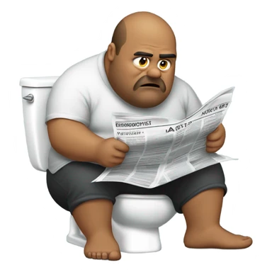 fat guy sitting on toilet reading newspaper sticker