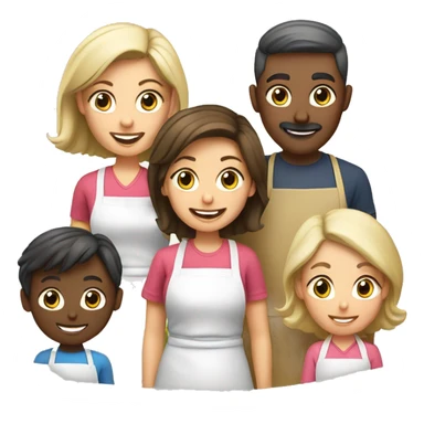 Six caucasian family members cooking sticker