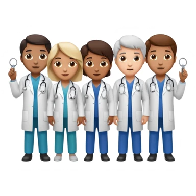 Create four doctors standing together as a group. sticker