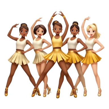 Icon for Contemporary Dance: a synchronized group dance performance with dancers in modern outfits, performing on stage with bright spotlighting and energetic movement. The icon should capture the dynamic and vibrant nature of contemporary dance. Transparent background. sticker