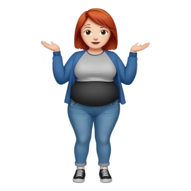 Lazy old Short woman with straight short red hair and fat tummy..wears jeams and full sleeve  tshirt sticker
