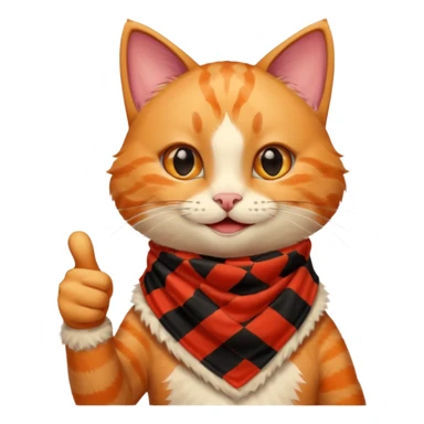 Cat smiling and giving thumbs up, wearing red Checkered Triangle scarf sticker