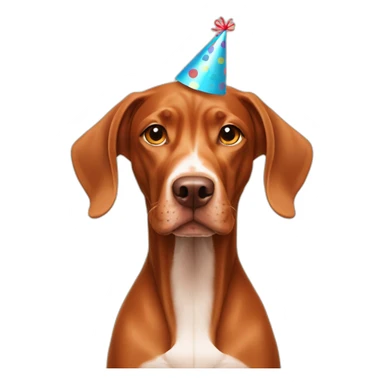 Vizsla dog with birthday head sticker